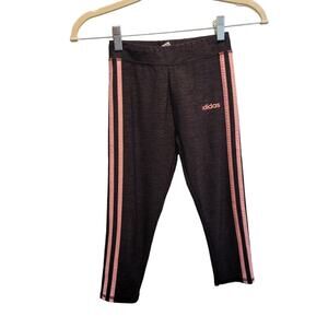Adidas Youth 3-Stripes Active Leggings Pants Heather Gray Pink Girl's Size S 7/8
